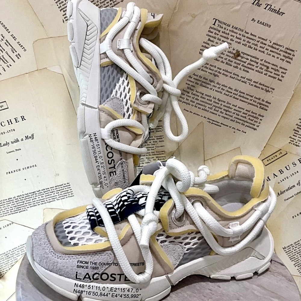 Free People Lacoste L003 Active Runway Sneaker Mixed Material Off White - Picture 5 of 9